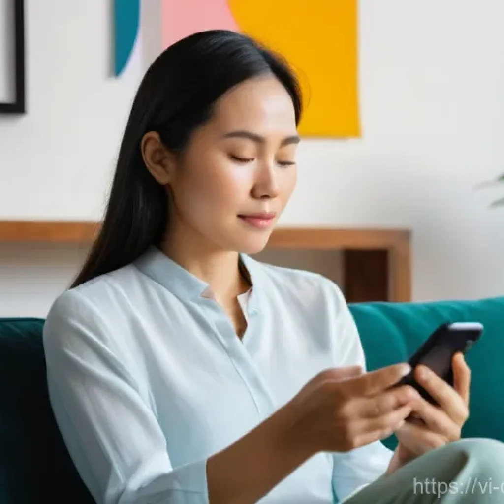 디지털 페인 관리의 성과 평가 방법 - **Prompt:** A serene Vietnamese woman, mid-30s, with a gentle, focused expression, is comfortably se...