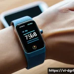 디지털 페인 관리의 기술적 발전 - A close-up of a Vietnamese adult wearing a sleek smart wristband with integrated bio-sensors, monito...