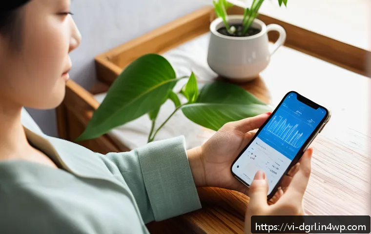 디지털 페인 관리에 적합한 소프트웨어 - A modern Vietnamese woman in her 30s using a sleek smartphone app to track her chronic pain at home,...